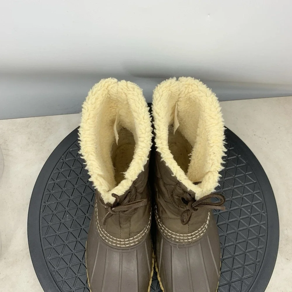 LL Bean Boots Women Size 7 Shoes Brown Quilted‎ Nylon Rubber Shearling Fleece